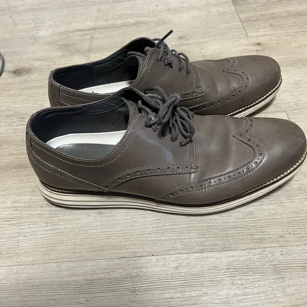 Cole Haan Grand Wingtip Oxford Shoe Derby Stone Sz 10.5 M‎ Men's Gray